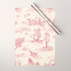 Toile de Jouy Vintage French Red Cream Pastoral Antique Art Print Wrapping Paper Gallery Image 1