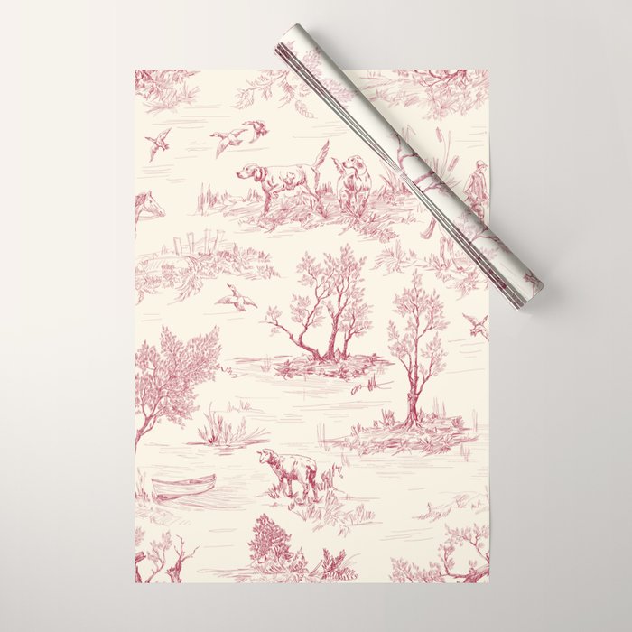 Toile de Jouy Vintage French Red Cream Pastoral Antique Art Print Wrapping Paper Gallery Image 1