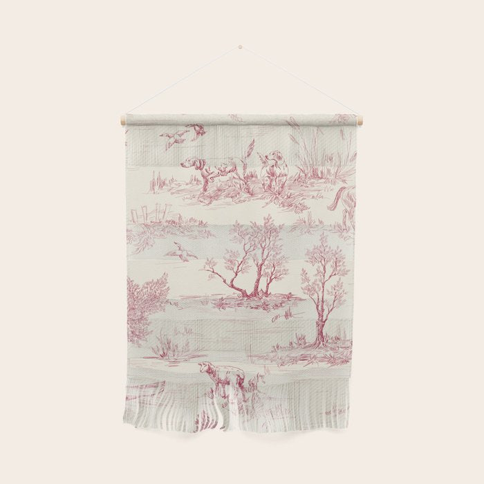 Toile de Jouy Vintage French Red Cream Pastoral Antique Art Print Wall Hanging Gallery Image 1