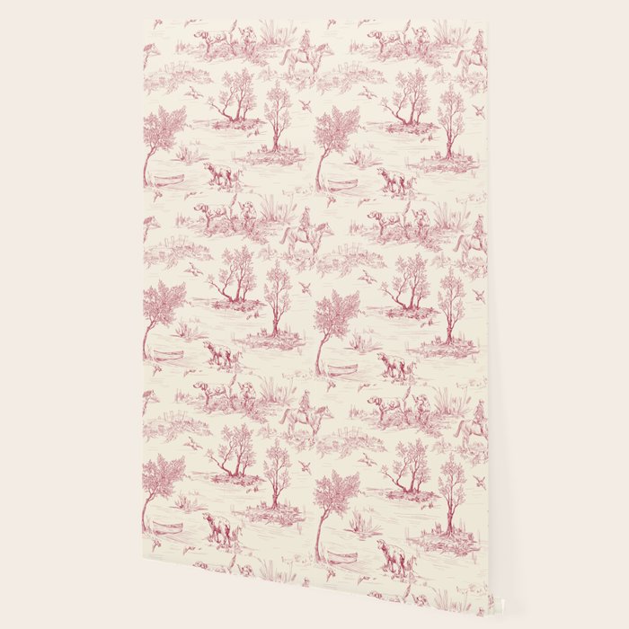 Toile de Jouy Vintage French Red Cream Pastoral Antique Art Print Wallpaper Gallery Image 2