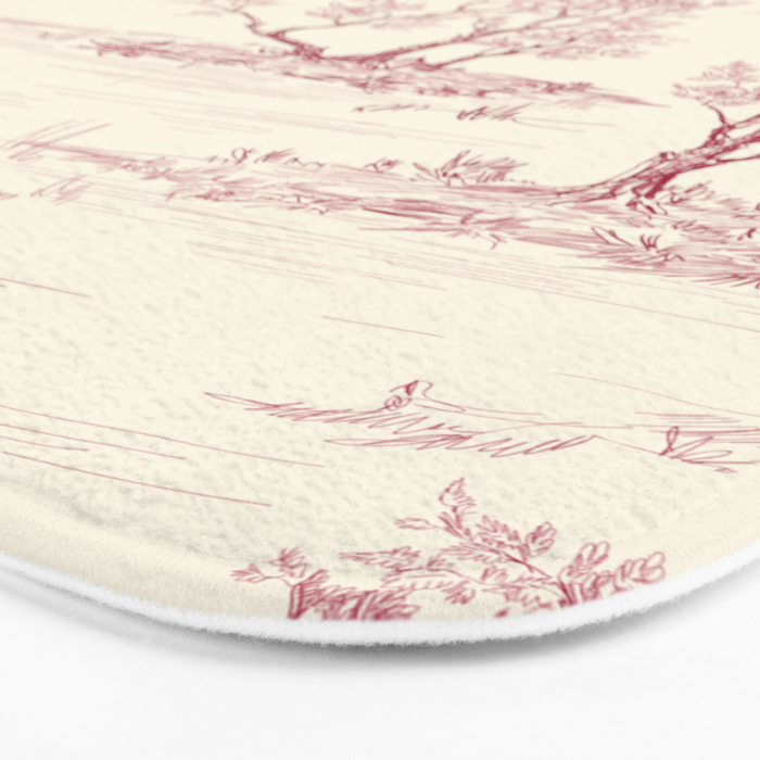 Toile de Jouy Vintage French Red Cream Pastoral Antique Art Print Bath Mat Gallery Image 3