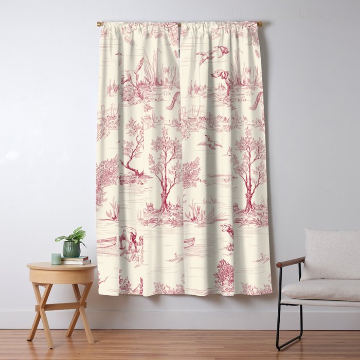Toile de Jouy Vintage French Red Cream Pastoral Antique Art Print Window Curtain Gallery Image 1