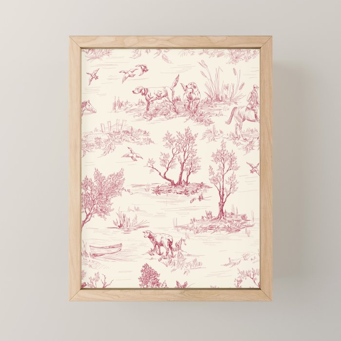 Toile de Jouy Vintage French Red Cream Pastoral Antique Art Print Mini Art Print Gallery Image 1