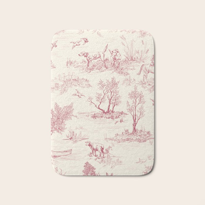 Toile de Jouy Vintage French Red Cream Pastoral Antique Art Print Bath Mat Gallery Image 1