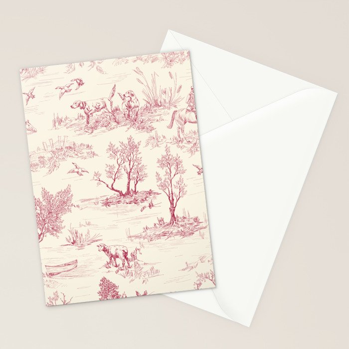 Toile de Jouy Vintage French Red Cream Pastoral Antique Art Print Stationery Card Gallery Image 2