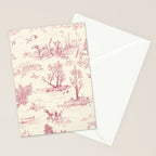 Toile de Jouy Vintage French Red Cream Pastoral Antique Art Print Stationery Card Gallery Image 2