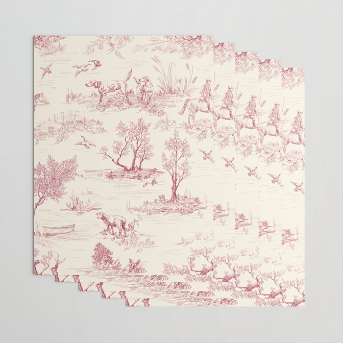 Toile de Jouy Vintage French Red Cream Pastoral Antique Art Print Wrapping Paper Gallery Image 3