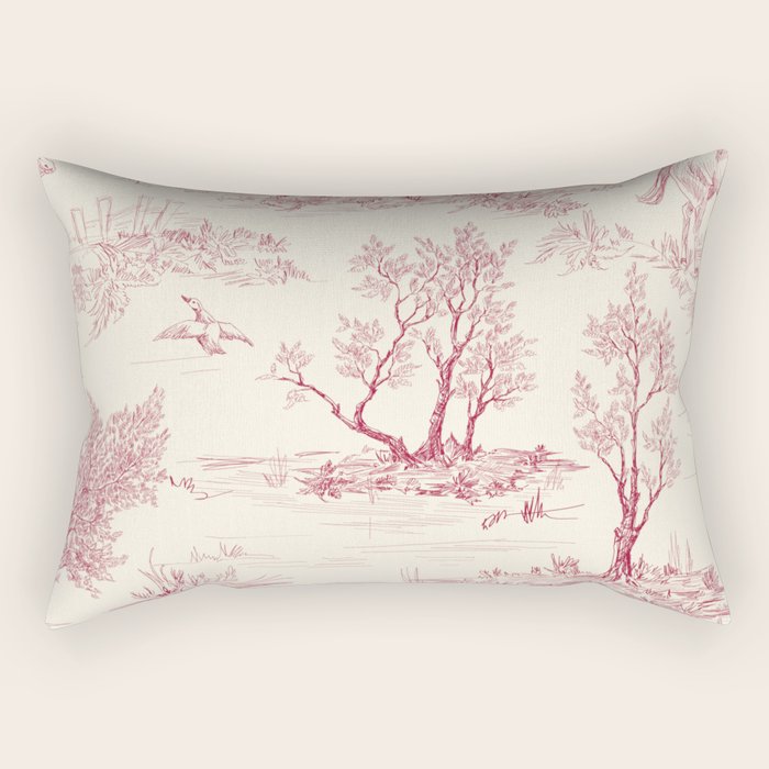 Toile de Jouy Vintage French Red Cream Pastoral Antique Art Print Rectangular Pillow Gallery Image 2