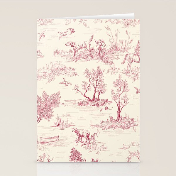 Toile de Jouy Vintage French Red Cream Pastoral Antique Art Print Stationery Card Gallery Image 2