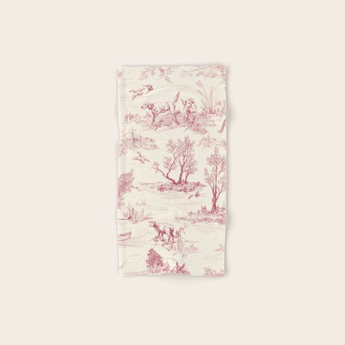 Toile de Jouy Vintage French Red Cream Pastoral Antique Art Print Bath Towel Gallery Image 1