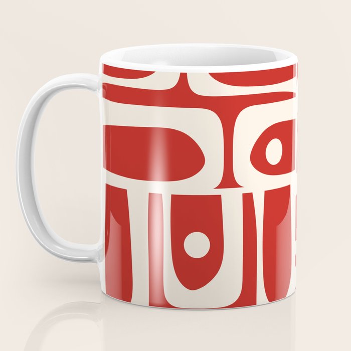 Mid Century Modern Piquet Abstract Multi Pattern in Red and Cream Coffee Mug Gallery Image 3