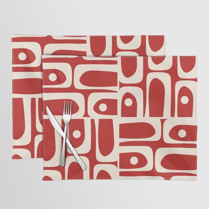 Mid Century Modern Piquet Abstract Multi Pattern in Red and Cream Placemat Gallery Image 1