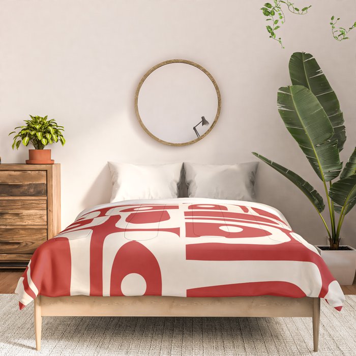 Mid Century Modern Piquet Abstract Multi Pattern in Red and Cream Comforter Gallery Image 3