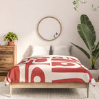 Mid Century Modern Piquet Abstract Multi Pattern in Red and Cream Comforter Gallery Image 3