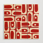 Mid Century Modern Piquet Abstract Multi Pattern in Red and Cream Wood Wall Art Gallery Image 1