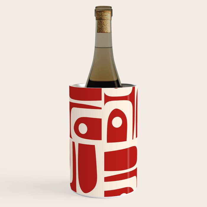 Mid Century Modern Piquet Abstract Multi Pattern in Red and Cream Wine Chiller Gallery Image 1