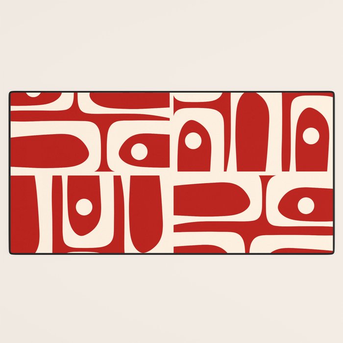 Mid Century Modern Piquet Abstract Multi Pattern in Red and Cream Desk Mat Gallery Image 3