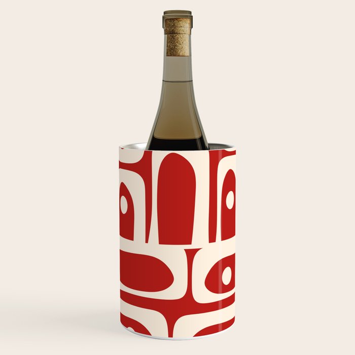 Mid Century Modern Piquet Abstract Multi Pattern in Red and Cream Wine Chiller Gallery Image 3