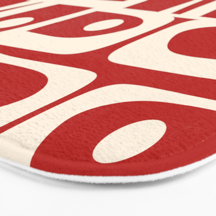 Mid Century Modern Piquet Abstract Multi Pattern in Red and Cream Bath Mat Gallery Image 3