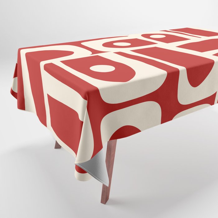 Mid Century Modern Piquet Abstract Multi Pattern in Red and Cream Tablecloth Gallery Image 1