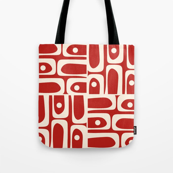 Mid Century Modern Piquet Abstract Multi Pattern in Red and Cream Tote Bag Gallery Image 1