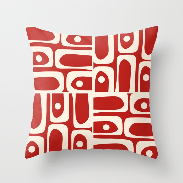 Mid Century Modern Piquet Abstract Multi Pattern in Red and Cream Throw Pillow Gallery Image 6