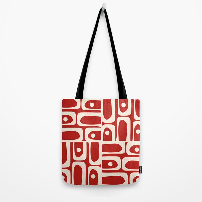 Mid Century Modern Piquet Abstract Multi Pattern in Red and Cream Tote Bag Gallery Image 2