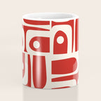 Mid Century Modern Piquet Abstract Multi Pattern in Red and Cream Coffee Mug Gallery Image 4