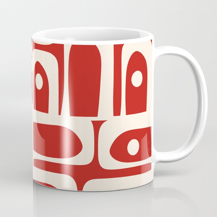 Mid Century Modern Piquet Abstract Multi Pattern in Red and Cream Coffee Mug Gallery Image 1