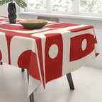 Mid Century Modern Piquet Abstract Multi Pattern in Red and Cream Tablecloth Gallery Image 3
