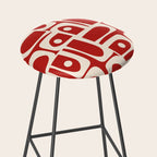 Mid Century Modern Piquet Abstract Multi Pattern in Red and Cream Stool Gallery Image 2