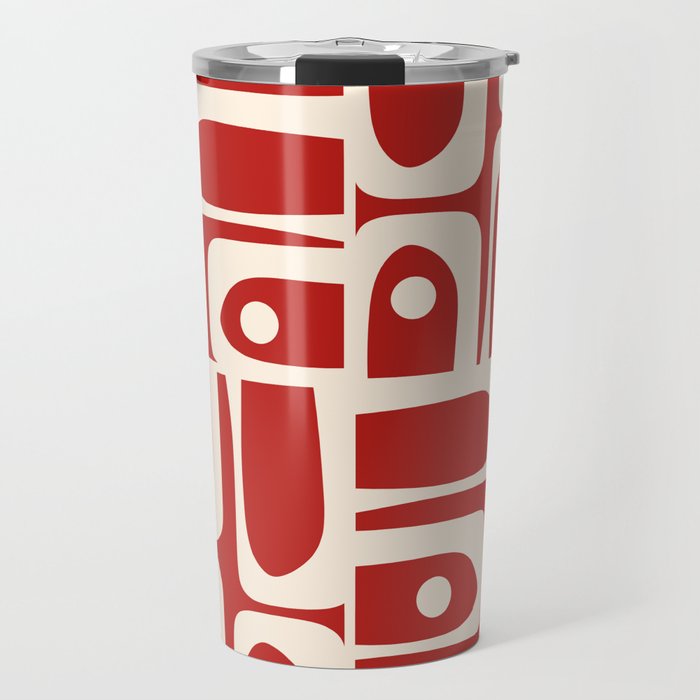 Mid Century Modern Piquet Abstract Multi Pattern in Red and Cream Travel Mug Gallery Image 1