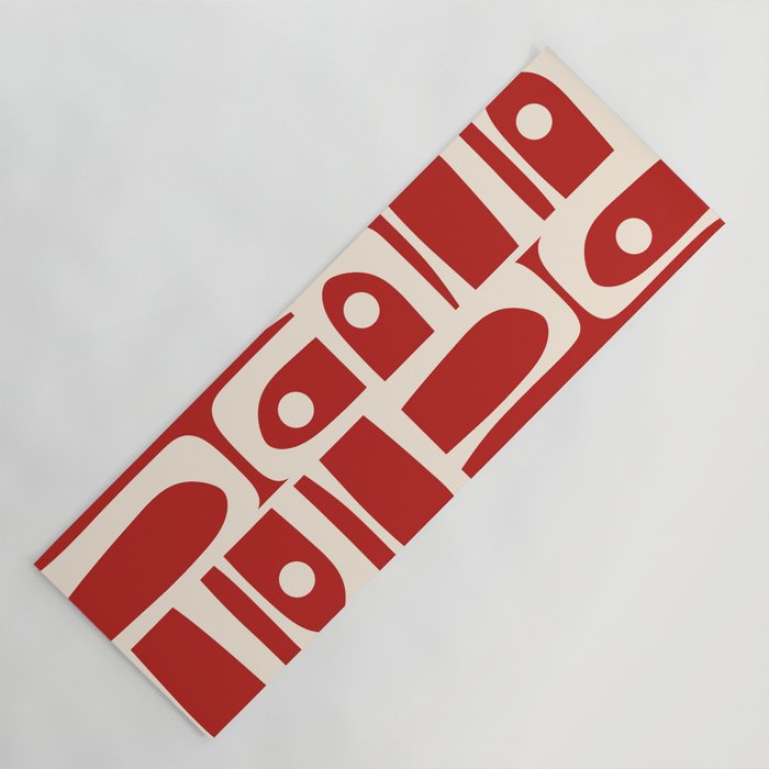 Mid Century Modern Piquet Abstract Multi Pattern in Red and Cream Yoga Mat Gallery Image 1