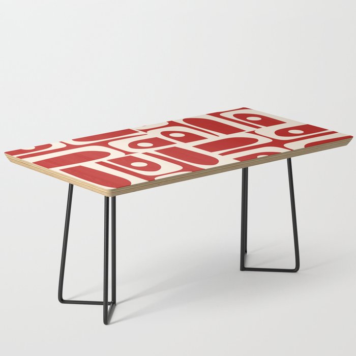 Mid Century Modern Piquet Abstract Multi Pattern in Red and Cream Coffee Table Gallery Image 1