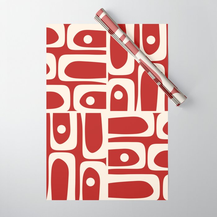 Mid Century Modern Piquet Abstract Multi Pattern in Red and Cream Wrapping Paper Gallery Image 1