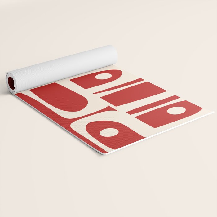 Mid Century Modern Piquet Abstract Multi Pattern in Red and Cream Yoga Mat Gallery Image 2