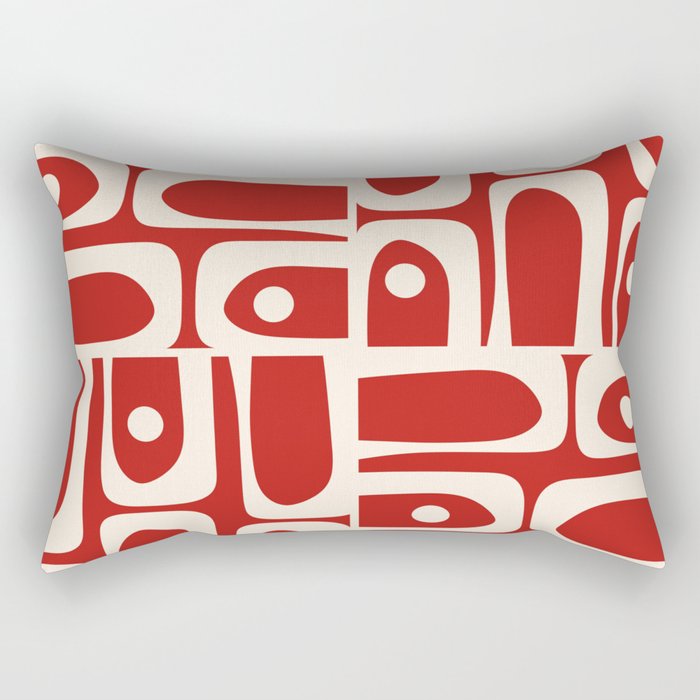 Mid Century Modern Piquet Abstract Multi Pattern in Red and Cream Rectangular Pillow Gallery Image 1