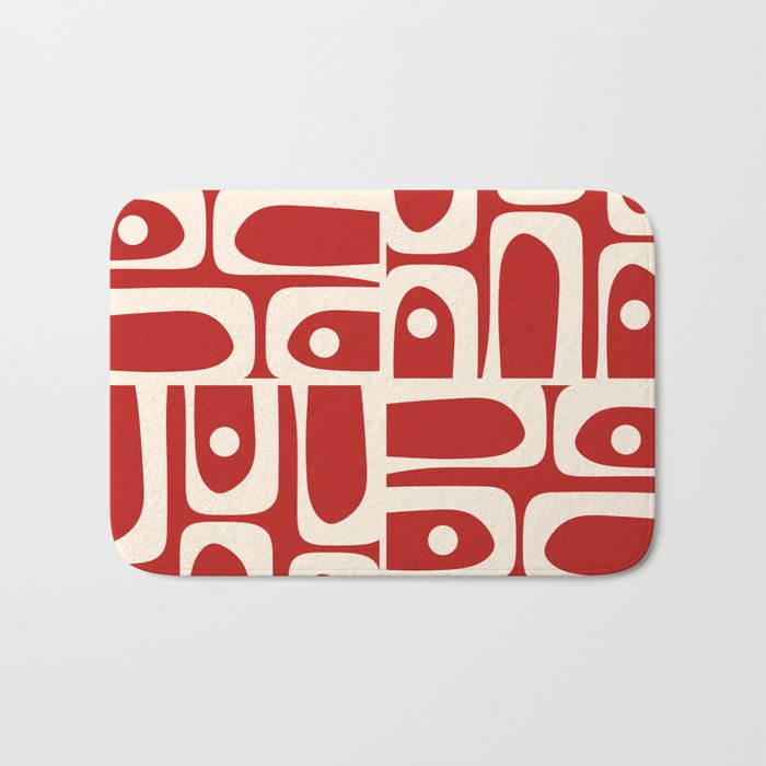 Mid Century Modern Piquet Abstract Multi Pattern in Red and Cream Bath Mat Gallery Image 1