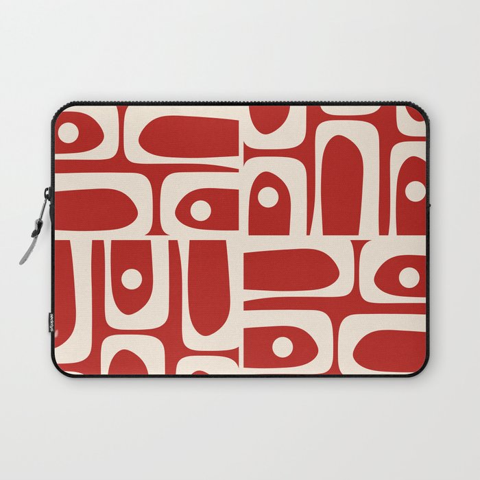 Mid Century Modern Piquet Abstract Multi Pattern in Red and Cream Laptop Sleeve Gallery Image 1