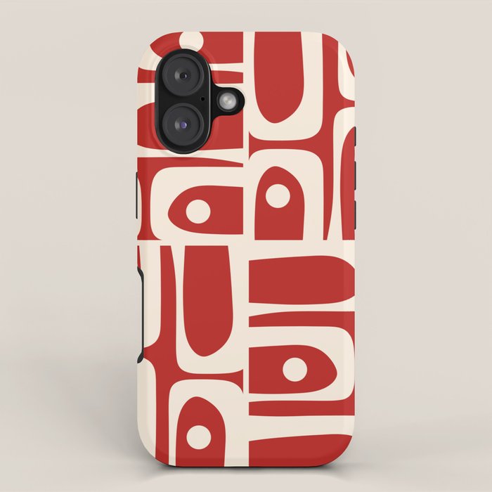 Mid Century Modern Piquet Abstract Multi Pattern in Red and Cream iPhone Case Gallery Image 1