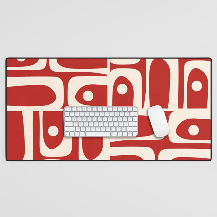 Mid Century Modern Piquet Abstract Multi Pattern in Red and Cream Desk Mat Gallery Image 1
