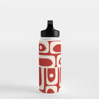 Mid Century Modern Piquet Abstract Multi Pattern in Red and Cream Water Bottle Gallery Image 3