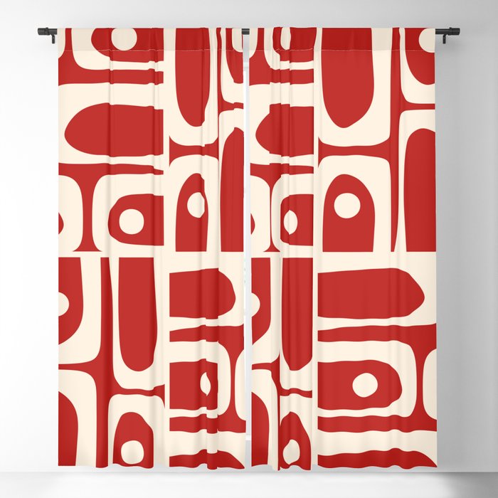 Mid Century Modern Piquet Abstract Multi Pattern in Red and Cream Window Curtain Gallery Image 1