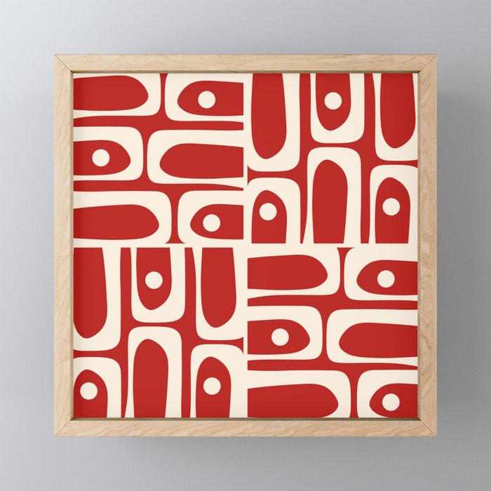 Mid Century Modern Piquet Abstract Multi Pattern in Red and Cream Mini Art Print Gallery Image 1