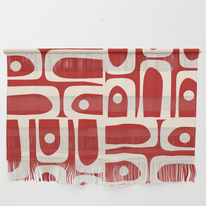 Mid Century Modern Piquet Abstract Multi Pattern in Red and Cream Wall Hanging Gallery Image 1