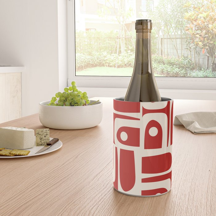 Mid Century Modern Piquet Abstract Multi Pattern in Red and Cream Wine Chiller Gallery Image 4