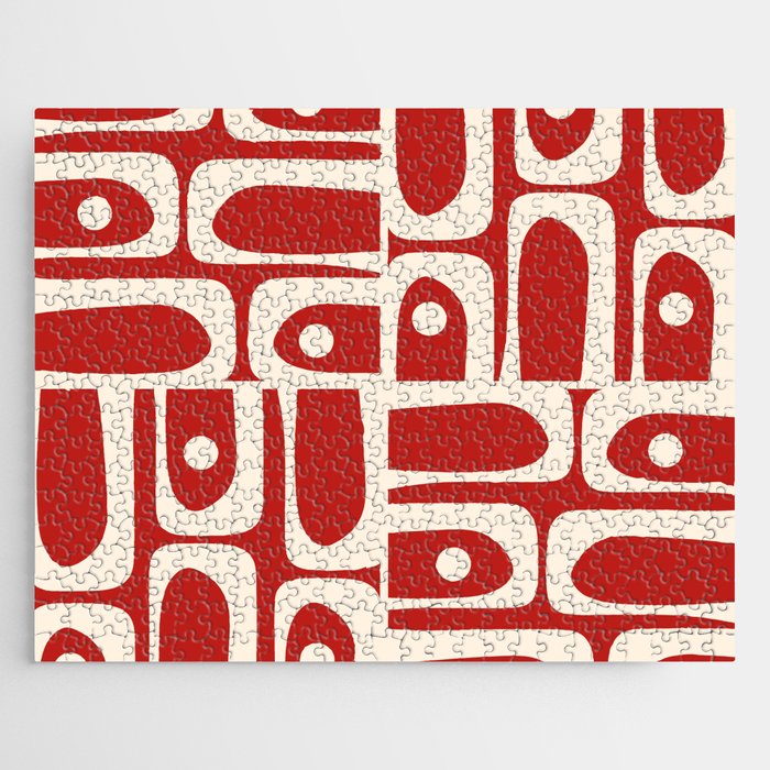 Mid Century Modern Piquet Abstract Multi Pattern in Red and Cream Jigsaw Puzzle Gallery Image 1