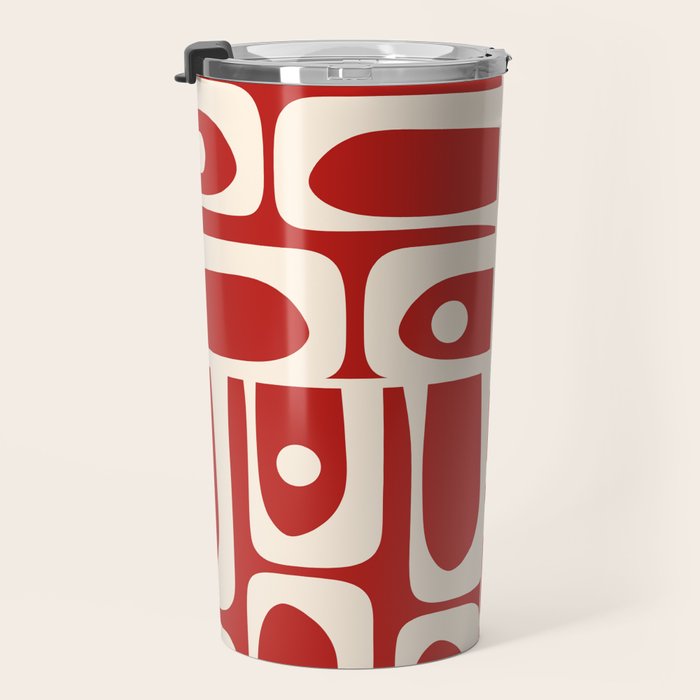 Mid Century Modern Piquet Abstract Multi Pattern in Red and Cream Travel Mug Gallery Image 3
