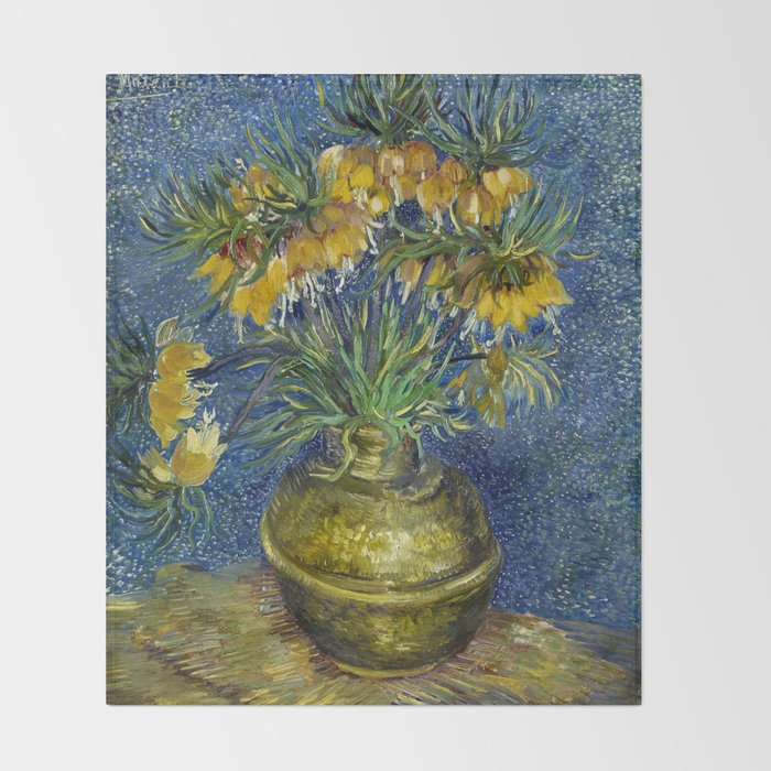 Vincent van Gogh Imperial Fritillaries in a Copper Vase 1887 (High Res & Restored Color Edit) Throw Blanket Gallery Image 2