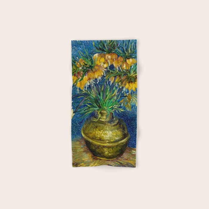 Vincent van Gogh Imperial Fritillaries in a Copper Vase 1887 (High Res & Restored Color Edit) Bath Towel Gallery Image 1